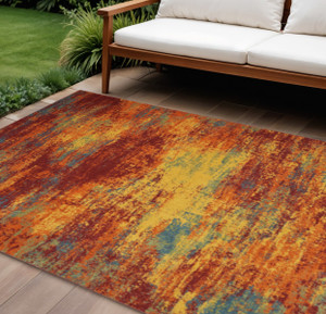 6' X 9' Flame Abstract Indoor Outdoor Area Rug