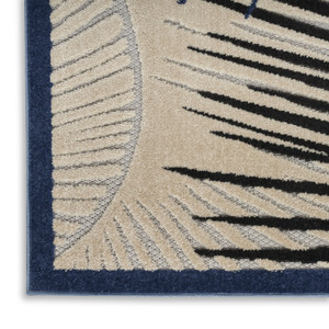 8' X 10' Navy Blue Ivory And Black Palm Leaf Indoor Outdoor Area Rug - 880016822038
