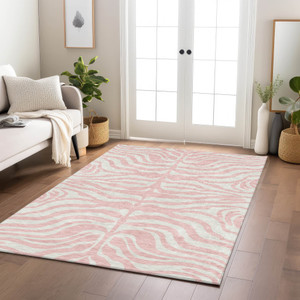 3' X 5' Pink And Gray Animal Print Washable Indoor Outdoor Area Rug
