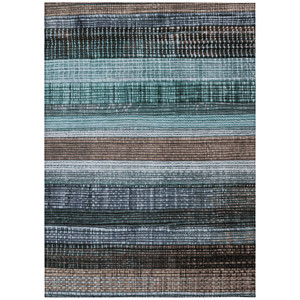 5' X 8' Teal Blue And Brown Striped Washable Indoor Outdoor Area Rug