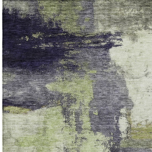 3' X 5' Fern Green Gray And Black Abstract Washable Indoor Outdoor Area Rug