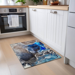 2' X 3' Blue Abstract Washable Non Skid Indoor Outdoor Area Rug Contemporary Style - Blue Color