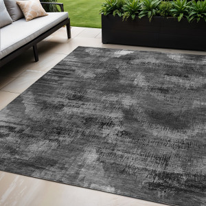 5' X 8' Gray Charcoal And Silver Abstract Washable Indoor Outdoor Area Rug Transitional Style - Gray, Charcoal, Silver Color