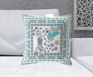20" x 20" Off White Peacock Blown Seam Floral Indoor Outdoor Throw Pillow - 606114754329