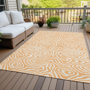 3' X 5' Peach And Ivory Abstract Washable Indoor Outdoor Area Rug