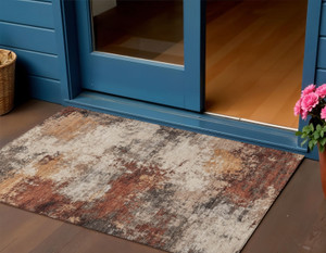 3' X 5' Rust And Beige Abstract Washable Indoor Outdoor Area Rug - Rust, Beige