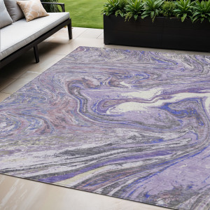 5' X 8' Lavender Purple And Gray Abstract Washable Indoor Outdoor Area Rug
