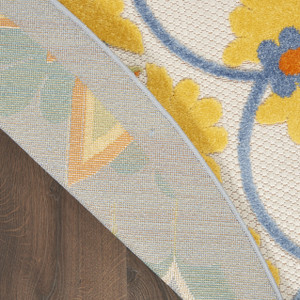 4' Ivory Blue Yellow And Orange Round Floral Indoor Outdoor Area Rug