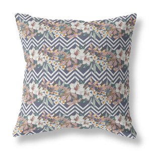 26" X 26" Navy Blue And Orange Blown Seam Floral Indoor Outdoor Throw Pillow