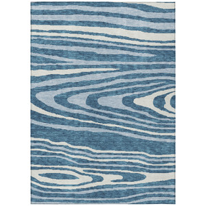 3' X 5' Navy Blue Denim Blue And Ivory Faux Bois Washable Indoor Outdoor Area Rug