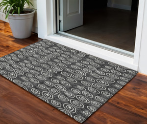 3' X 5' Black Gray And Ivory Geometric Washable Indoor Outdoor Area Rug