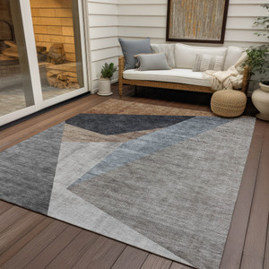 5' X 8' Taupe Beige And Gray Abstract Washable Indoor Outdoor Area Rug - 606114945635