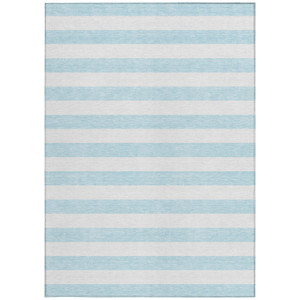 5' X 8' Sky Blue Striped Washable Non Skid Indoor Outdoor Area Rug