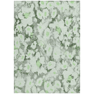 3' X 5' Artichoke Green Floral Washable Non Skid Indoor Outdoor Area Rug