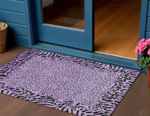 3' X 5' Purple Animal Print Washable Indoor Outdoor Area Rug