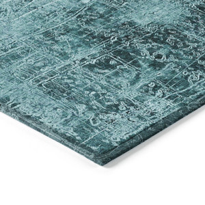 5' X 8' Teal Abstract Washable Non Skid Indoor Outdoor Area Rug Transitional Style - Teal Blue Color