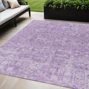 5' X 8' Lilac And Purple Floral Washable Indoor Outdoor Area Rug