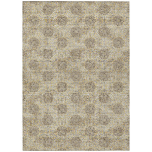 3' X 5' Gold And Taupe Damask Washable Indoor Outdoor Area Rug