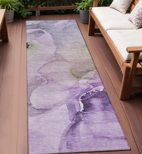 2' X 8' Purple Abstract Washable Indoor Outdoor Runner Rug