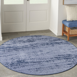 6' Denim Blue And Navy Blue Round Abstract Indoor Outdoor Area Rug
