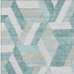 3' X 5' Teal Blue Geometric Washable Indoor Outdoor Area Rug - 880016544992