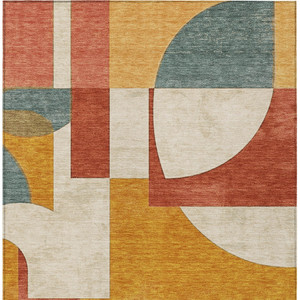 5' X 8' Coral Gold And Ivory Geometric Washable Indoor Outdoor Area Rug