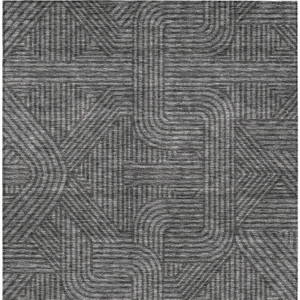 5' X 8' Charcoal And Gray Abstract Washable Indoor Outdoor Area Rug
