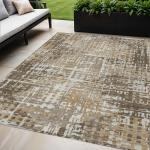 5' X 8' Brown And Ivory Geometric Washable Indoor Outdoor Area Rug - 880016597653