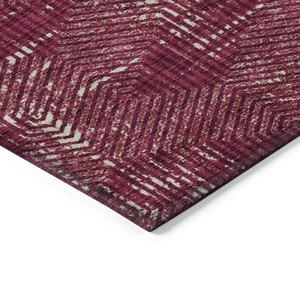 5' X 8' Burgundy And Ivory Geometric Washable Indoor Outdoor Area Rug - 608219300562
