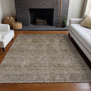 5' X 8' Brown And Tan Floral Washable Indoor Outdoor Area Rug - Brown, Tan