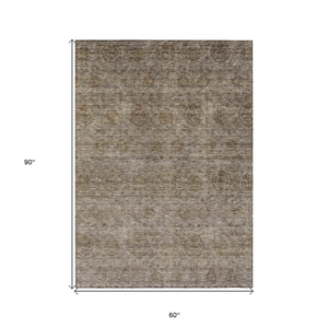 5' X 8' Brown And Tan Floral Washable Indoor Outdoor Area Rug