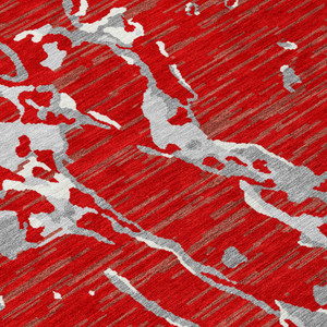 5' X 8' Red Ivory And Gray Striped Washable Indoor Outdoor Area Rug