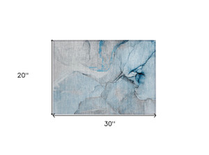 2' X 3' Blue and Ivory Abstract Washable Non Skid Indoor Outdoor Area Rug