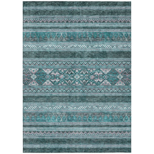 3' X 5' Teal Blue Ivory And Gray Southwestern Washable Indoor Outdoor Area Rug