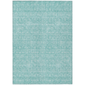 5' X 8' Aqua And Ivory Floral Washable Indoor Outdoor Area Rug - Aqua, Ivory