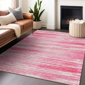 3' X 5' Pink And Ivory Striped Washable Indoor Outdoor Area Rug Transitional Style - Pink, Ivory Color