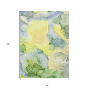 3' X 5' Yellow Abstract Washable Non Skid Indoor Outdoor Area Rug