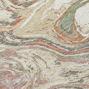 5' X 8' Beige Pink And Blue Abstract Washable Indoor Outdoor Area Rug