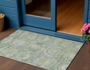3' X 5' Sage And Gold Medallion Washable Indoor Outdoor Area Rug - 880016528145