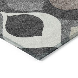 5' X 8' Gray Beige And Taupe Ogee Washable Indoor Outdoor Area Rug