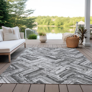 5' X 8' Gray Silver And Ivory Geometric Washable Indoor Outdoor Area Rug