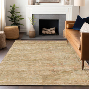 5' X 8' Linen And Wheat Aztec Washable Indoor Outdoor Area Rug