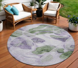 3' X 5' Lavender And Green Abstract Washable Indoor Outdoor Area Rug
