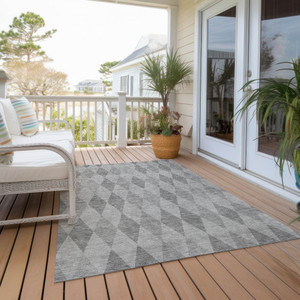 3' X 5' Gray Geometric Washable Non Skid Indoor Outdoor Area Rug - 608219151874