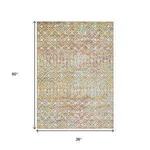 3' X 5' Peach And Ivory Argyle Washable Indoor Outdoor Area Rug