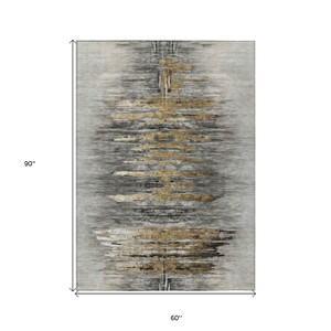 5' X 8' Gray Charcoal And Silver Abstract Washable Indoor Outdoor Area Rug - 608219080853