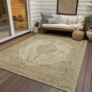 3' X 5' Ivory And Beige Medallion Washable Indoor Outdoor Area Rug - 880016627855