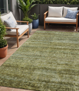 5' X 8' Olive Green And Brown Striped Washable Indoor Outdoor Area Rug