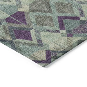 5' X 8' Blue And Purple Geometric Washable Indoor Outdoor Area Rug
