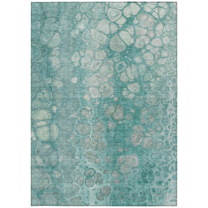 5' X 8' Aqua And Silver Abstract Washable Indoor Outdoor Area Rug
